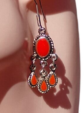 Berber Kabyle Dangle Earrings Chandelier Earring Faux Coral Cabochons